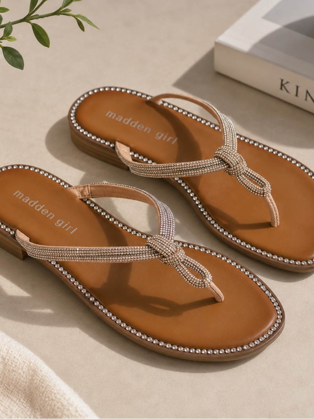 Madden Girl Rhinestone Knot Thong Slide Sandals - Picture 2 of 2